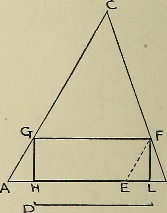 An illustration from Science and art drawing : complete geometrical course ; consisting of plane and solid geometry, orthographic and isometric projection, projection of shadow's the principles of map projection, graphic arithmetic and graphic statics, 1895, leaf 67