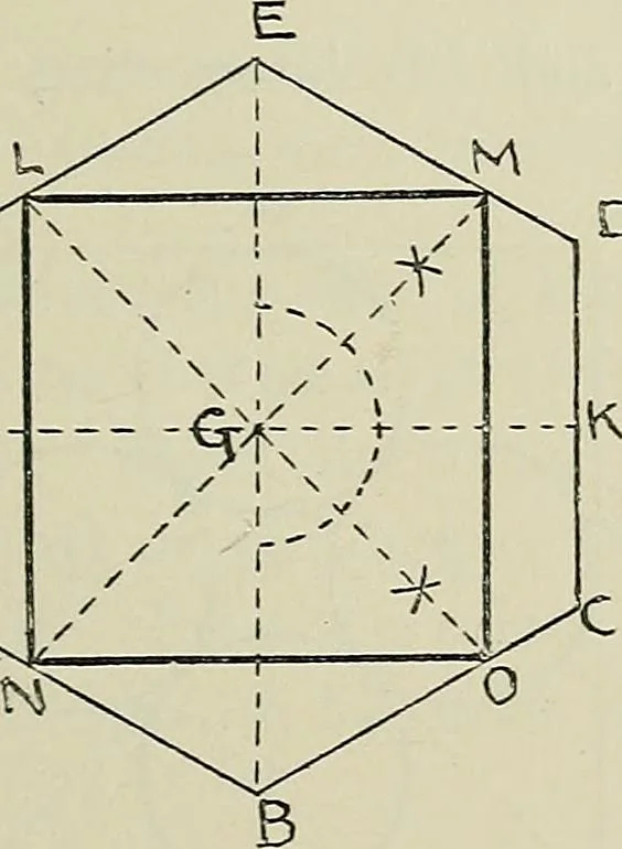 An illustration from Science and art drawing : complete geometrical course ; consisting of plane and solid geometry, orthographic and isometric projection, projection of shadow's the principles of map projection, graphic arithmetic and graphic statics, 1895, leaf 72