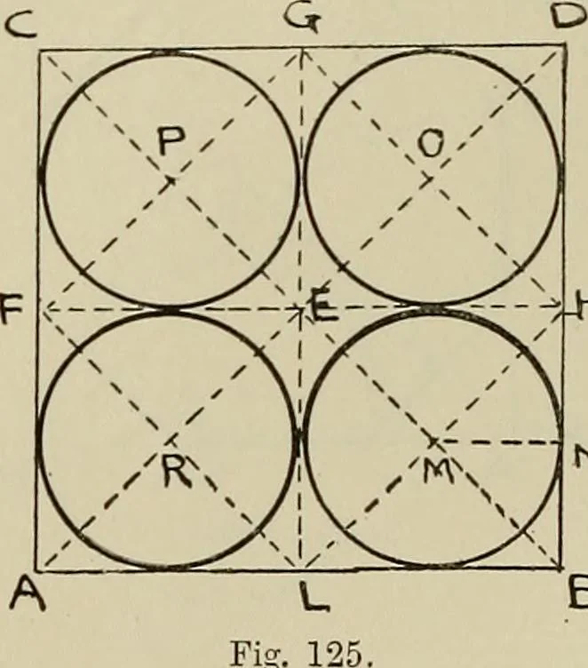 An illustration from Science and art drawing : complete geometrical course ; consisting of plane and solid geometry, orthographic and isometric projection, projection of shadow's the principles of map projection, graphic arithmetic and graphic statics, 1895, leaf 73