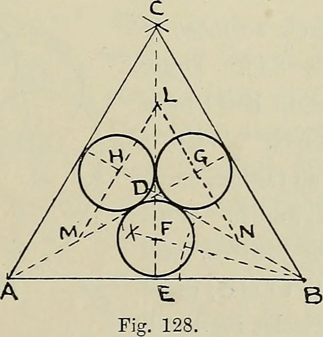 An illustration from Science and art drawing : complete geometrical course ; consisting of plane and solid geometry, orthographic and isometric projection, projection of shadow's the principles of map projection, graphic arithmetic and graphic statics, 1895, leaf 74