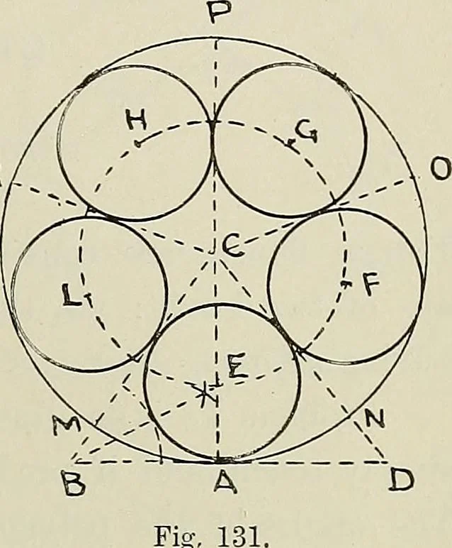 An illustration from Science and art drawing : complete geometrical course ; consisting of plane and solid geometry, orthographic and isometric projection, projection of shadow's the principles of map projection, graphic arithmetic and graphic statics, 1895, leaf 76