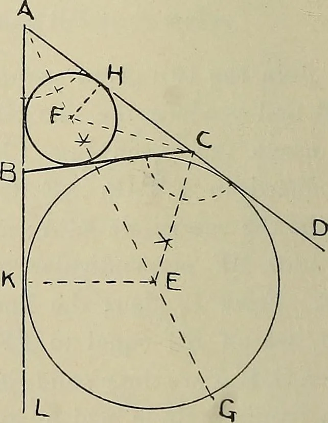 An illustration from Science and art drawing : complete geometrical course ; consisting of plane and solid geometry, orthographic and isometric projection, projection of shadow's the principles of map projection, graphic arithmetic and graphic statics, 1895, leaf 87