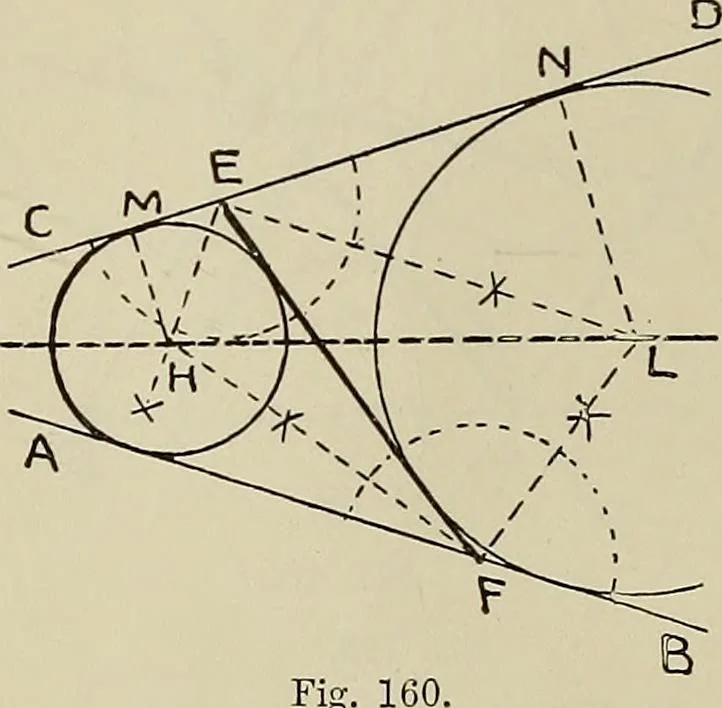 An illustration from Science and art drawing : complete geometrical course ; consisting of plane and solid geometry, orthographic and isometric projection, projection of shadow's the principles of map projection, graphic arithmetic and graphic statics, 1895, leaf 89