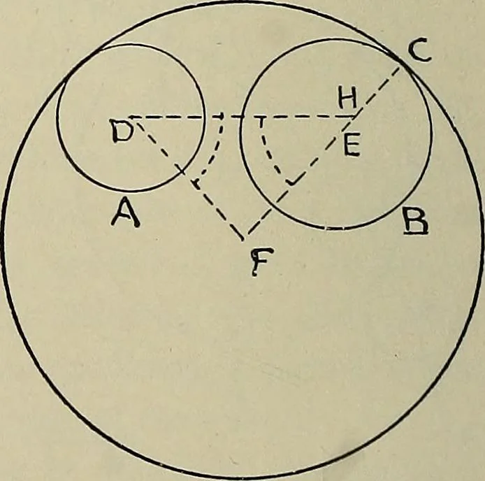 An illustration from Science and art drawing : complete geometrical course ; consisting of plane and solid geometry, orthographic and isometric projection, projection of shadow's the principles of map projection, graphic arithmetic and graphic statics, 1895, leaf 93