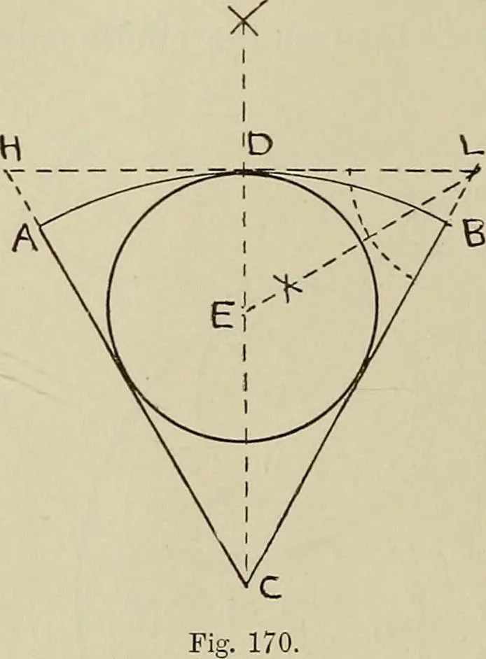 An illustration from Science and art drawing : complete geometrical course ; consisting of plane and solid geometry, orthographic and isometric projection, projection of shadow's the principles of map projection, graphic arithmetic and graphic statics, 1895, leaf 95