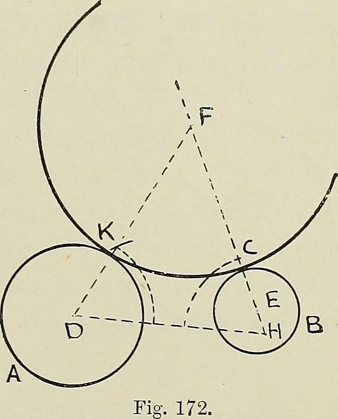 An illustration from Science and art drawing : complete geometrical course ; consisting of plane and solid geometry, orthographic and isometric projection, projection of shadow's the principles of map projection, graphic arithmetic and graphic statics, 1895, leaf 96