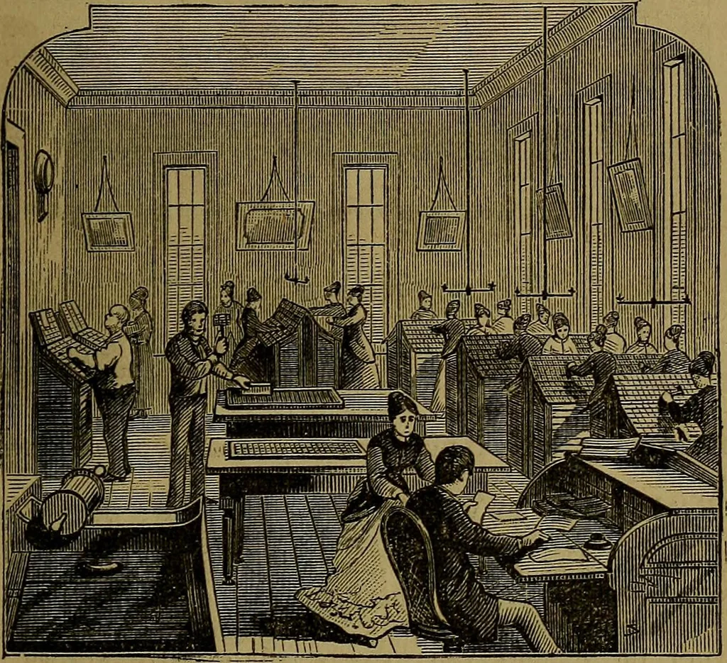 An illustration from The Scientific American reference book; a compendium of useful information for inventors and mechanics, containing the complete patent laws of the United States ... forms for patents, caveats, assignments, licenses, and shop rights ... etc., etc, 1876, leaf 42