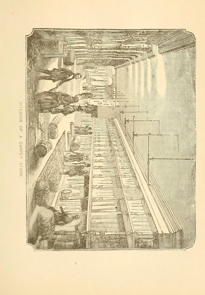 An illustration from Scissors and yardstick, or, all about dry goods : a complete manual, giving a detailed description of each article included in the several departments, together with upholstery and house-furnishing goods ; also, a list of all the principal dry goods manufacturing cities and towns of the world, 1872, leaf 225
