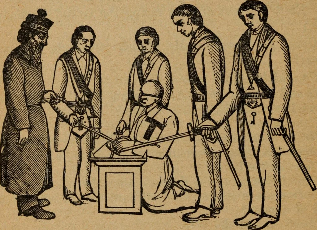 An illustration from Scotch Rite masonry illustrated : the complete ritual of the ancient and accepted Scottish Rite profusely illustrated, 1905, leaf 197