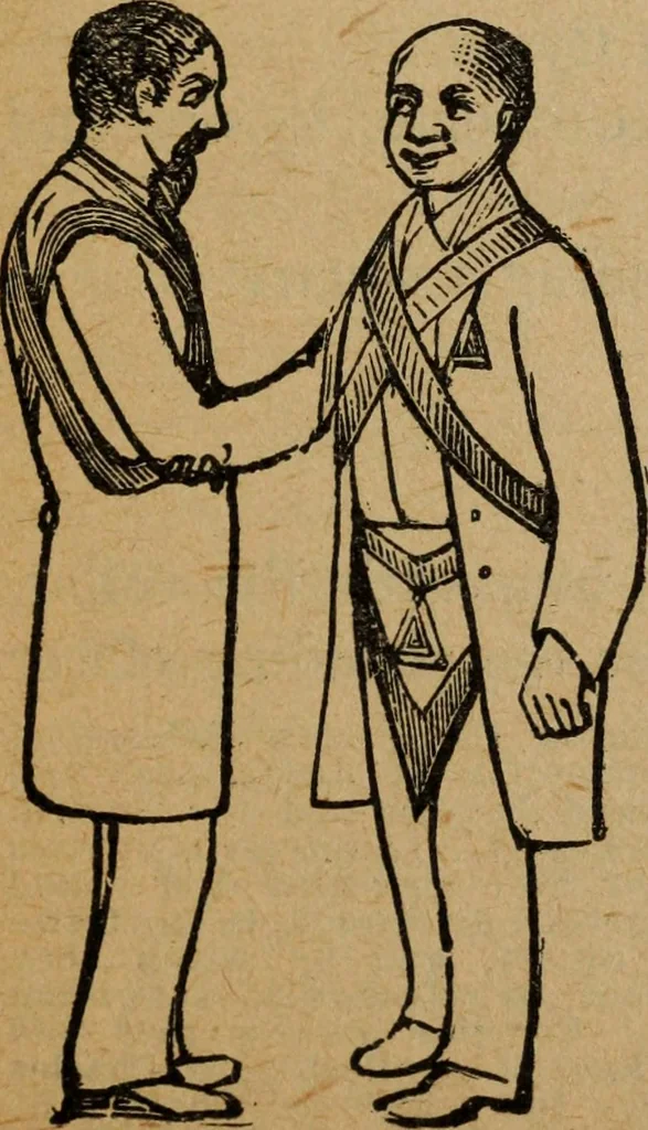 An illustration from Scotch Rite masonry illustrated : the complete ritual of the ancient and accepted Scottish Rite profusely illustrated, 1905, leaf 58