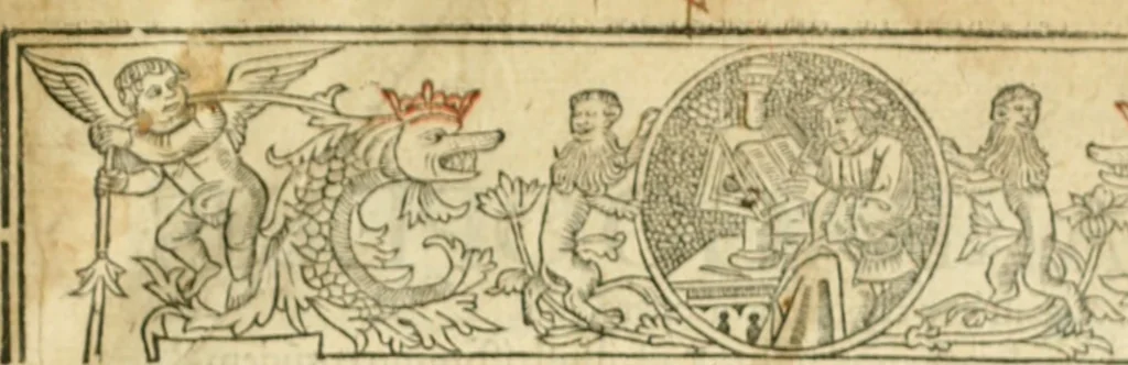 An illustration from Scotorum historiae a prima gentis origine : cum aliarum & rerum & gentium illustratione non vulgari : praemissa epistola nu[m]cupatoria, tabellisq[ue] amplissmis & non poenitenda isagoge quae ab huius terho explicabuntur diffusius, 1526, leaf 6