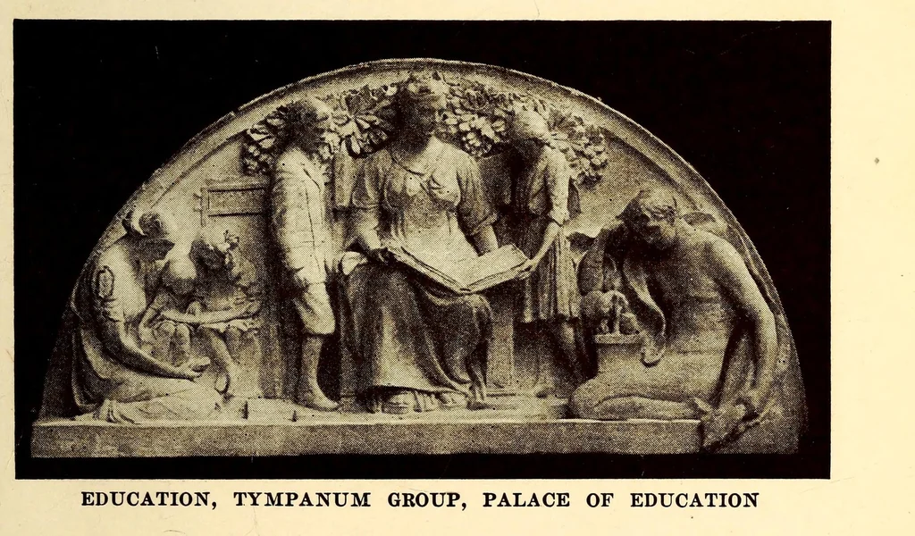 An illustration from The sculpture & murals of the Panama-Pacific international exposition; the official handbook, giving the symbolism, meaning and location of all works, with information concerning the sculptors and artists, 1915, leaf 73