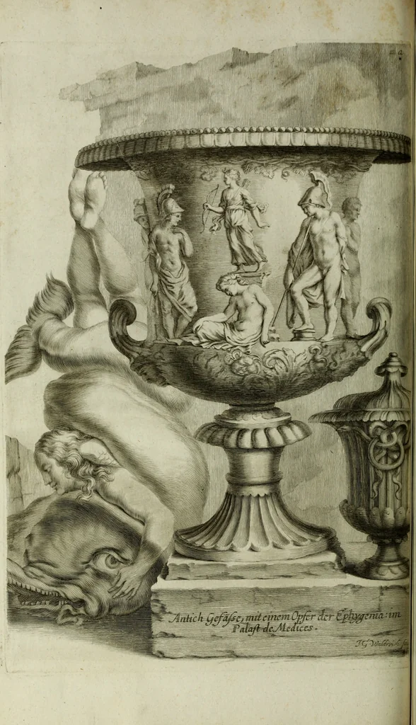 An illustration from Scvlptvræ veteris admiranda : sive, Delineatio vera perfectissimarvm eminentissimarvmqve statvarvm, unà cum artis hujus nobilissimæ theoria, serenissimo ac potentissimo principi ac domino, domino Carolo, comiti Palat. Rheni, S. Rom. imp. archith. & electori, Bavariæ duci, &c. &c., 1680, leaf 111