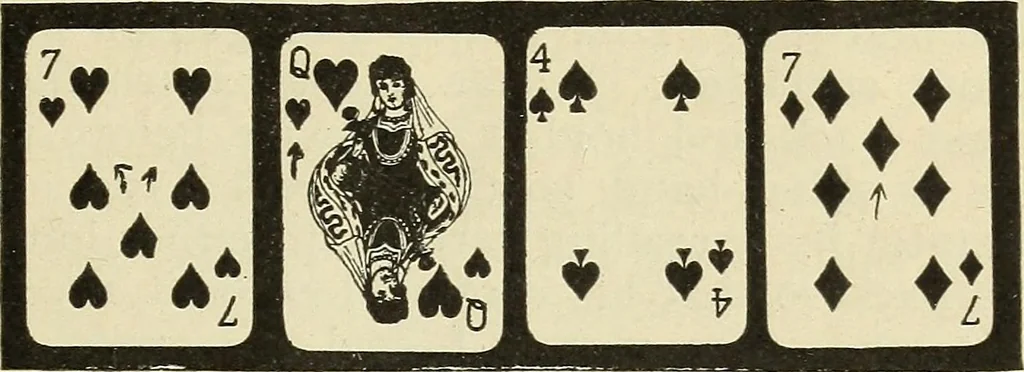 An illustration from Sealed mysteries : explaining the latest card mysteries and spirit tricks made public for the first time : with directions for constructing trick cards, 1911, leaf 12