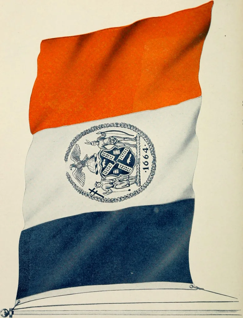 An illustration from Seal and flag of the city of New York : authorized by the committee appointed by the mayor to commemorate the two hundred and fiftieth anniversary of the installation of the first mayor and board of aldermen of the city of New York on June 24, 1665, and the adoption of the official city flag on June 24, 1915, 1915, leaf 103