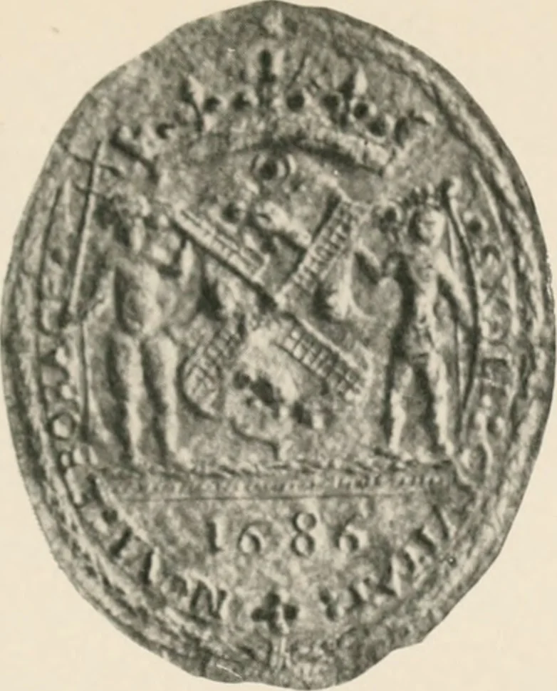 An illustration from Seal and flag of the city of New York : authorized by the committee appointed by the mayor to commemorate the two hundred and fiftieth anniversary of the installation of the first mayor and board of aldermen of the city of New York on June 24, 1665, and the adoption of the official city flag on June 24, 1915, 1915, leaf 58