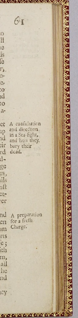 An illustration from The sea-man's grammar and dictionary, explaining all the difficult terms in navigation: and The practical navigator and gunner: in two parts. : I. Most plain and easy directions, to build, rigg, yard, and mast any ship whatsoever. With the manner of working of a ship in all weathers: --and how to manage a fight at sea:--also the charge and duty of every officer in a ship, and their shares -- and the use of the petty-tally. II. An abstract of the art of gunnery, (or shooting in great ordnance and morter-pieces): wherein the principles of that art are plainly taught, both by arithmetical calculation, and by tables ready calculated -- with the compositions for the making of several fire-works useful in war, both at sea and land. --And an apendix [sic] how by several geometrical ways to take heights, depths, and distances, accessible or inaccessible., 1699, leaf 81