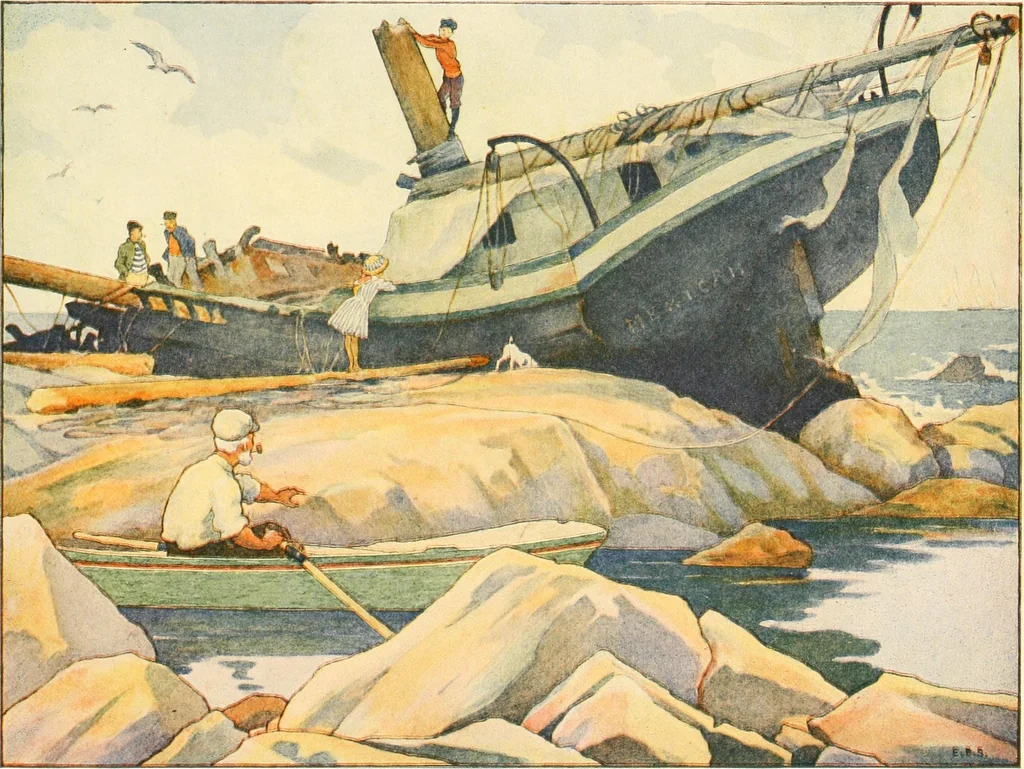 An illustration from The seashore book : Bob and Betty's summer with Captain Hawes, 1912, leaf 34