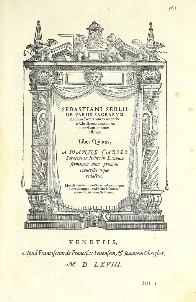 An illustration from Sebastiani Serlii Bononiensis De architectvra libri qvinqve ... : necnon extraordinarius quinquaginta portarum libellus in operis calce adiunctus hic demum conspicitur., 1569, leaf 387