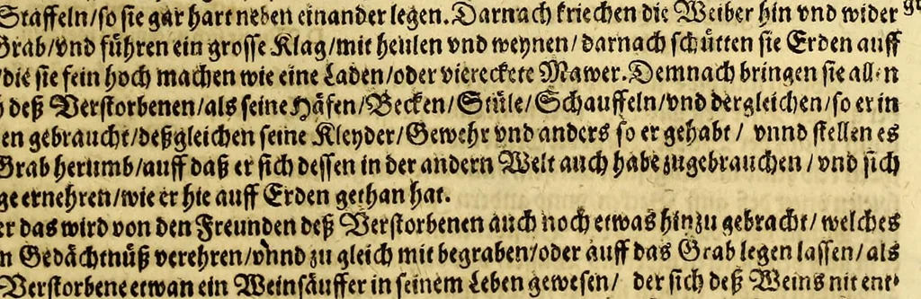 An illustration from Sechster Theil der Orientalischen Indien, Warhafftige historische Bechreibung dess gewaltigen Goldreichen Königreichs Guinea, sonst das Goltgestad von Mina genandt, so in Africa gelegen, : sampt derselben gantzen Beschaffenheit, auch Religion vnnd Opinion, Sitten vnnd Sprachen, Handel vnnd Wandel der Eynwohner daselbst: beneben einer kurtzen Erzelung, was die Schiffe, so dahin fahren wollen, für einen Lauff durch die Canarische Inseln, biss an das Cabo de Trespunctas, da das Goldgestadt sich anfänget, halten müssen., 1630, leaf 85