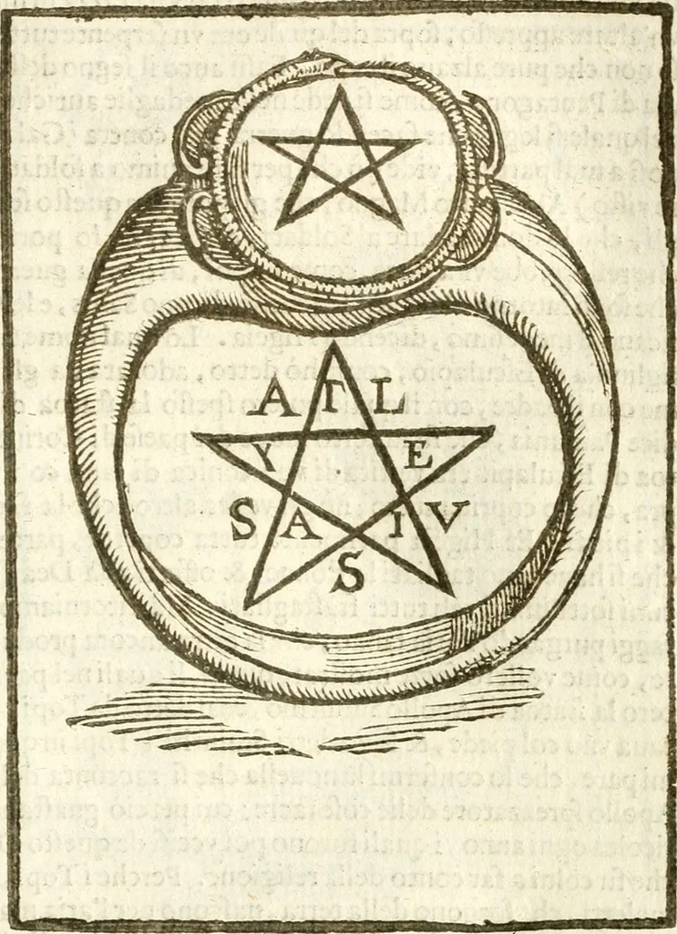 An illustration from Seconda nouissima editione delle Imagini de gli dei delli antichi di Vicenzo Cartari reggiano : ridotte da capo a piedi alle loro reali, & non più per l'adietro osseruate simiglianze : cauate da' marmi, bronzi, medaglie, gioie, & altre memorie antiche : con esquisito studio, & particolare diligenza, 1626, leaf 114