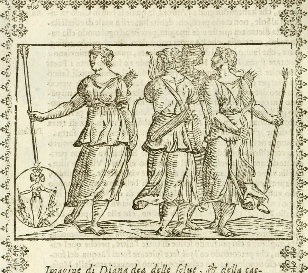 An illustration from Seconda nouissima editione delle Imagini de gli dei delli antichi di Vicenzo Cartari reggiano : ridotte da capo a piedi alle loro reali, & non più per l'adietro osseruate simiglianze : cauate da' marmi, bronzi, medaglie, gioie, & altre memorie antiche : con esquisito studio, & particolare diligenza, 1626, leaf 125