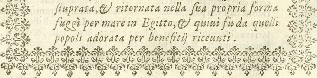 An illustration from Seconda nouissima editione delle Imagini de gli dei delli antichi di Vicenzo Cartari reggiano : ridotte da capo a piedi alle loro reali, & non più per l'adietro osseruate simiglianze : cauate da' marmi, bronzi, medaglie, gioie, & altre memorie antiche : con esquisito studio, & particolare diligenza, 1626, leaf 144