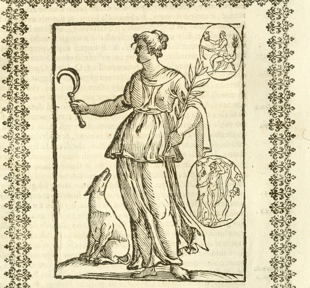 An illustration from Seconda nouissima editione delle Imagini de gli dei delli antichi di Vicenzo Cartari reggiano : ridotte da capo a piedi alle loro reali, & non più per l'adietro osseruate simiglianze : cauate da' marmi, bronzi, medaglie, gioie, & altre memorie antiche : con esquisito studio, & particolare diligenza, 1626, leaf 236