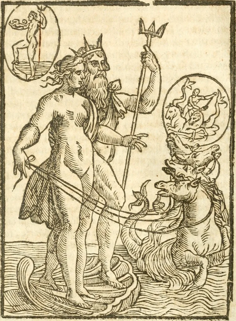 An illustration from Seconda nouissima editione delle Imagini de gli dei delli antichi di Vicenzo Cartari reggiano : ridotte da capo a piedi alle loro reali, & non più per l'adietro osseruate simiglianze : cauate da' marmi, bronzi, medaglie, gioie, & altre memorie antiche : con esquisito studio, & particolare diligenza, 1626, leaf 250
