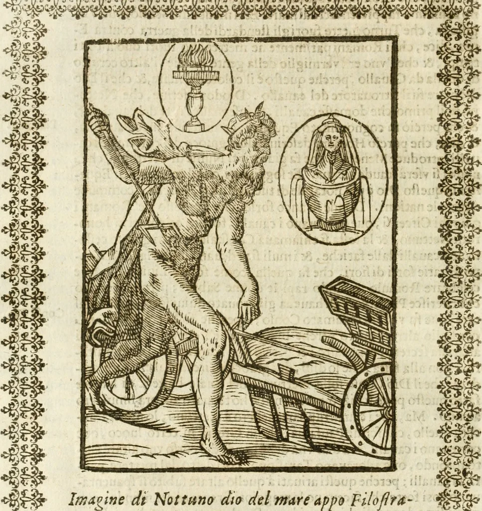 An illustration from Seconda nouissima editione delle Imagini de gli dei delli antichi di Vicenzo Cartari reggiano : ridotte da capo a piedi alle loro reali, & non più per l'adietro osseruate simiglianze : cauate da' marmi, bronzi, medaglie, gioie, & altre memorie antiche : con esquisito studio, & particolare diligenza, 1626, leaf 253