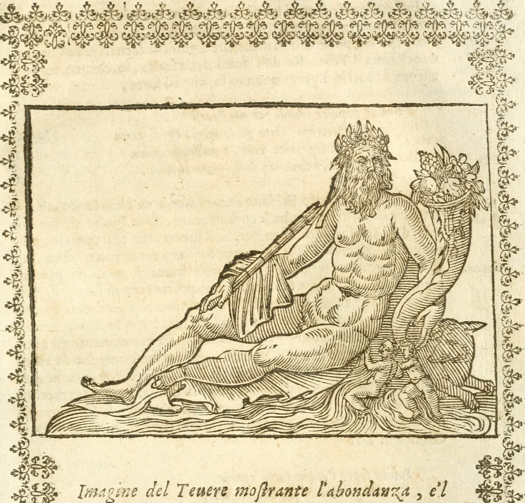 An illustration from Seconda nouissima editione delle Imagini de gli dei delli antichi di Vicenzo Cartari reggiano : ridotte da capo a piedi alle loro reali, & non più per l'adietro osseruate simiglianze : cauate da' marmi, bronzi, medaglie, gioie, & altre memorie antiche : con esquisito studio, & particolare diligenza, 1626, leaf 262