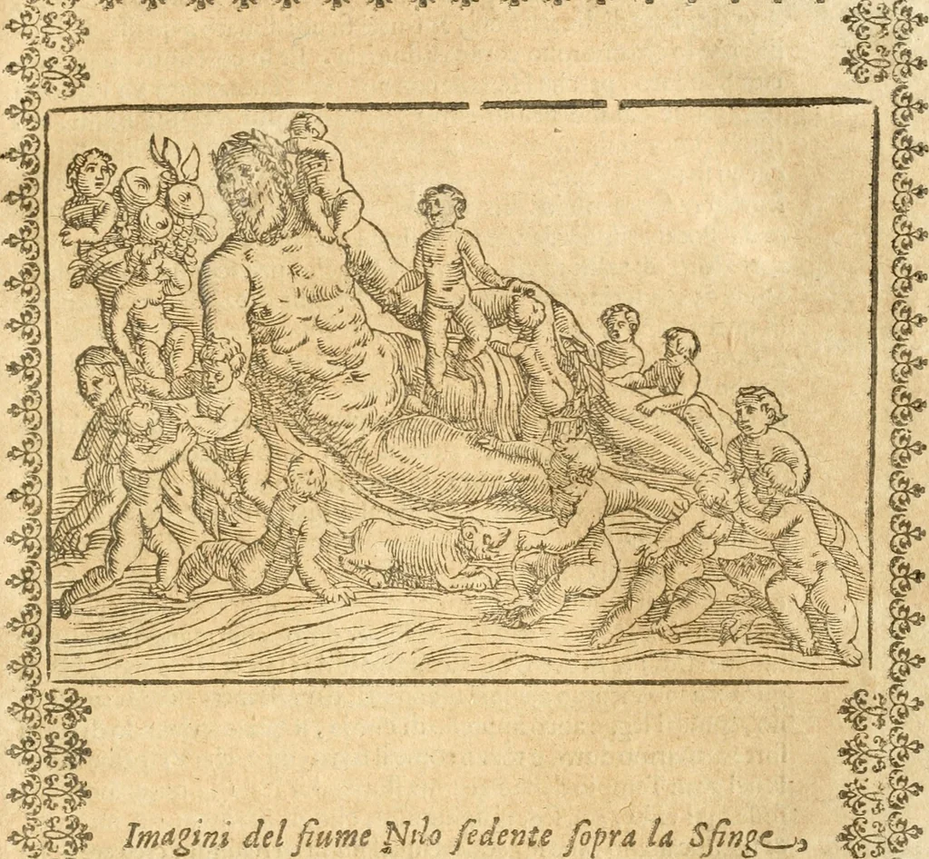An illustration from Seconda nouissima editione delle Imagini de gli dei delli antichi di Vicenzo Cartari reggiano : ridotte da capo a piedi alle loro reali, & non più per l'adietro osseruate simiglianze : cauate da' marmi, bronzi, medaglie, gioie, & altre memorie antiche : con esquisito studio, & particolare diligenza, 1626, leaf 264