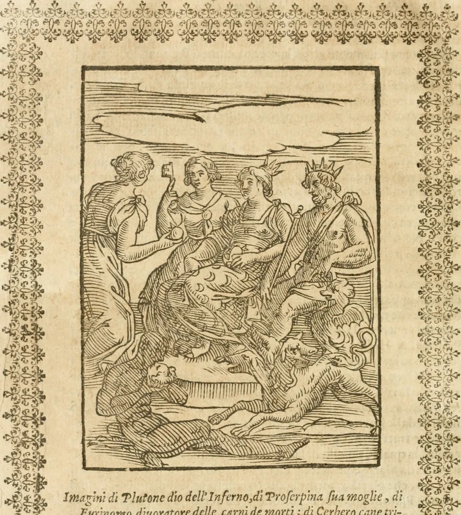 An illustration from Seconda nouissima editione delle Imagini de gli dei delli antichi di Vicenzo Cartari reggiano : ridotte da capo a piedi alle loro reali, & non più per l'adietro osseruate simiglianze : cauate da' marmi, bronzi, medaglie, gioie, & altre memorie antiche : con esquisito studio, & particolare diligenza, 1626, leaf 273