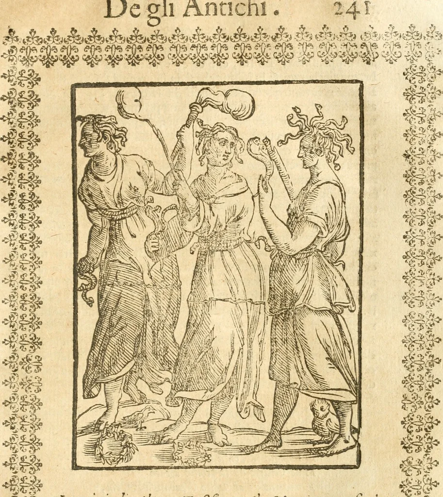 An illustration from Seconda nouissima editione delle Imagini de gli dei delli antichi di Vicenzo Cartari reggiano : ridotte da capo a piedi alle loro reali, & non più per l'adietro osseruate simiglianze : cauate da' marmi, bronzi, medaglie, gioie, & altre memorie antiche : con esquisito studio, & particolare diligenza, 1626, leaf 280