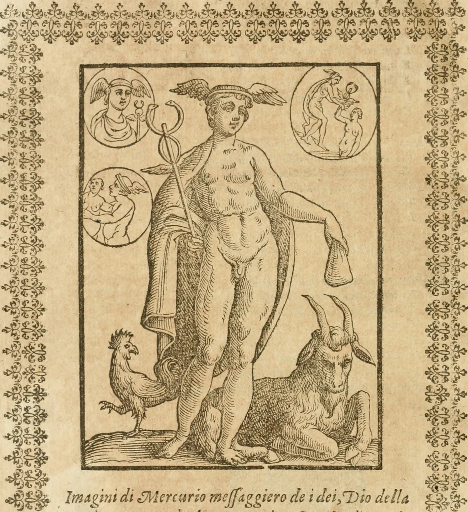 An illustration from Seconda nouissima editione delle Imagini de gli dei delli antichi di Vicenzo Cartari reggiano : ridotte da capo a piedi alle loro reali, & non più per l'adietro osseruate simiglianze : cauate da' marmi, bronzi, medaglie, gioie, & altre memorie antiche : con esquisito studio, & particolare diligenza, 1626, leaf 299