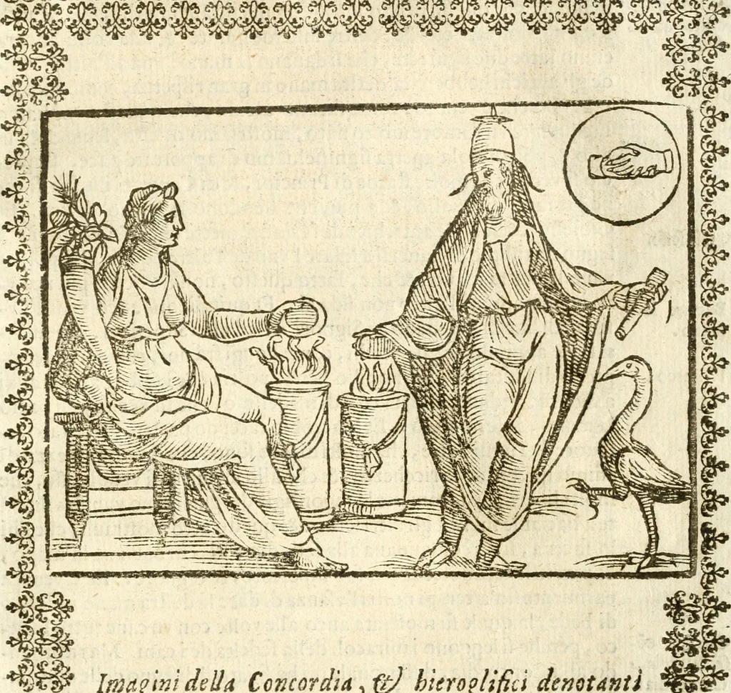An illustration from Seconda nouissima editione delle Imagini de gli dei delli antichi di Vicenzo Cartari reggiano : ridotte da capo a piedi alle loro reali, & non più per l'adietro osseruate simiglianze : cauate da' marmi, bronzi, medaglie, gioie, & altre memorie antiche : con esquisito studio, & particolare diligenza, 1626, leaf 306