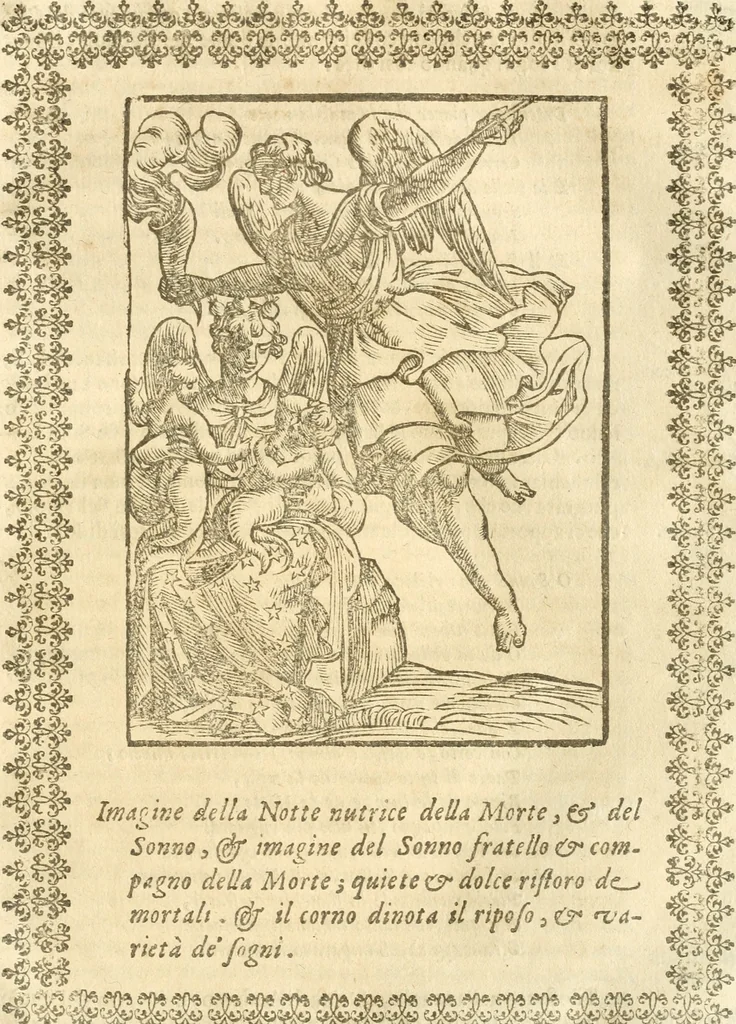 An illustration from Seconda nouissima editione delle Imagini de gli dei delli antichi di Vicenzo Cartari reggiano : ridotte da capo a piedi alle loro reali, & non più per l'adietro osseruate simiglianze : cauate da' marmi, bronzi, medaglie, gioie, & altre memorie antiche : con esquisito studio, & particolare diligenza, 1626, leaf 314