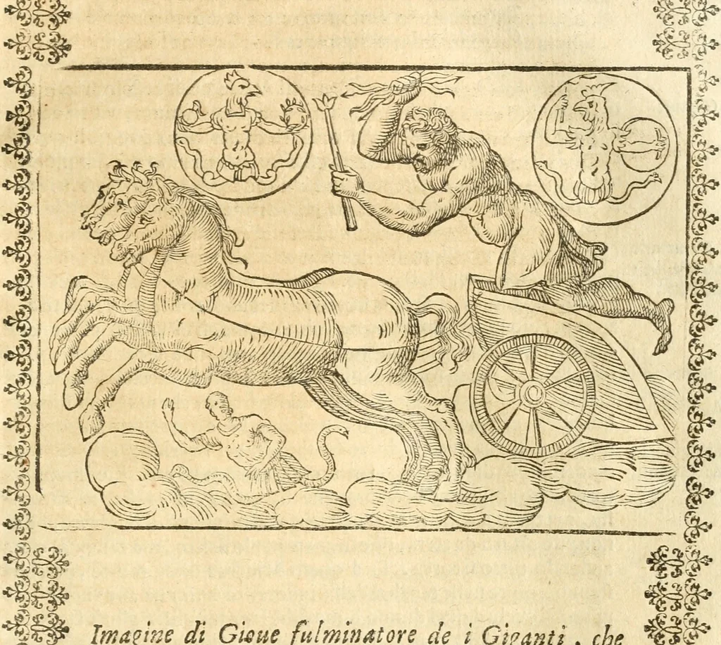 An illustration from Seconda nouissima editione delle Imagini de gli dei delli antichi di Vicenzo Cartari reggiano : ridotte da capo a piedi alle loro reali, & non più per l'adietro osseruate simiglianze : cauate da' marmi, bronzi, medaglie, gioie, & altre memorie antiche : con esquisito studio, & particolare diligenza, 1626, leaf 356