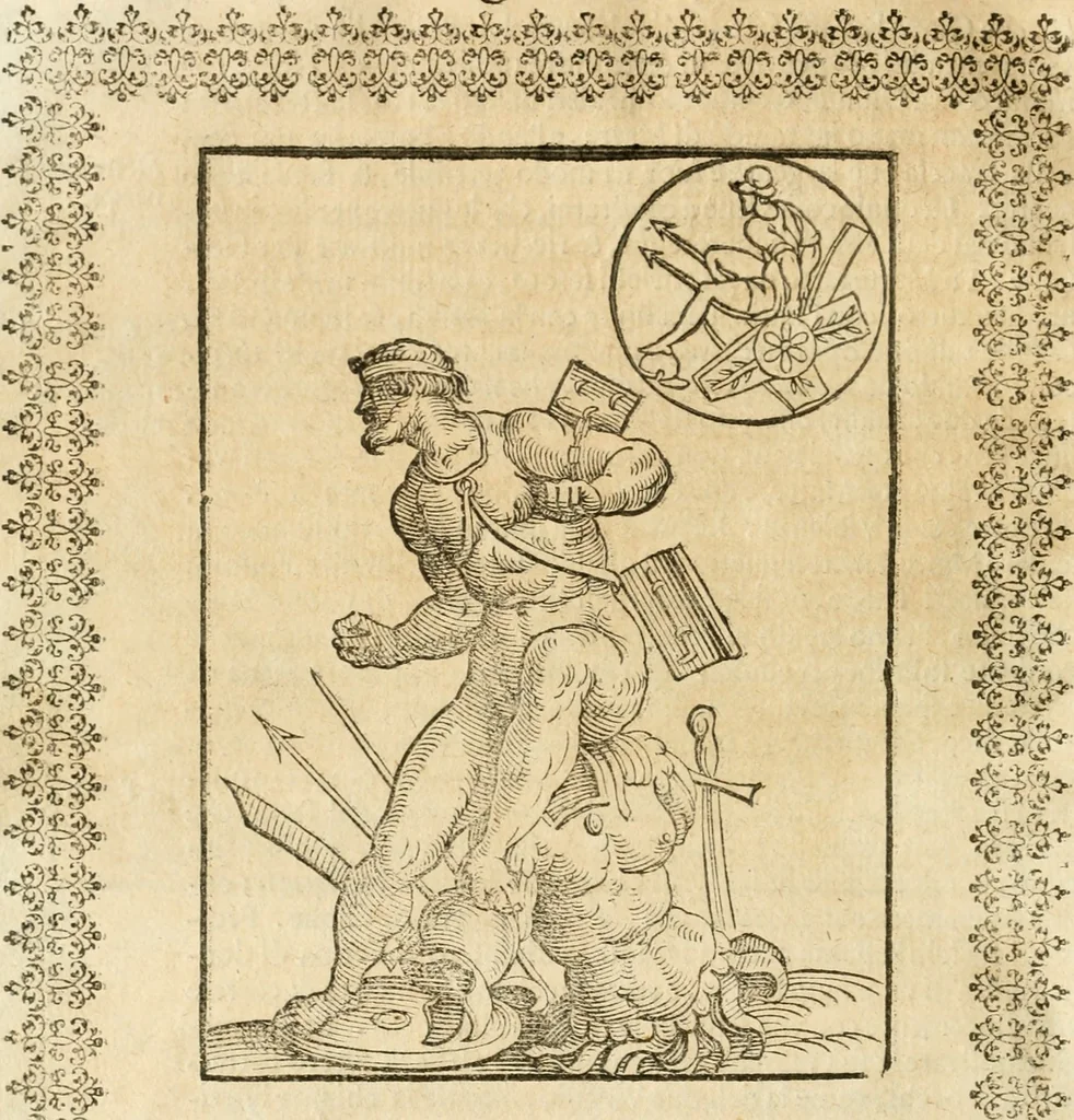 An illustration from Seconda nouissima editione delle Imagini de gli dei delli antichi di Vicenzo Cartari reggiano : ridotte da capo a piedi alle loro reali, & non più per l'adietro osseruate simiglianze : cauate da' marmi, bronzi, medaglie, gioie, & altre memorie antiche : con esquisito studio, & particolare diligenza, 1626, leaf 365