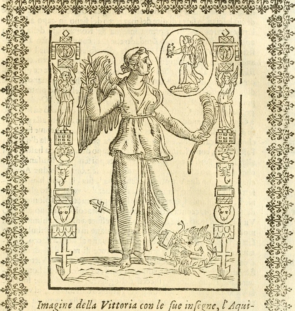 An illustration from Seconda nouissima editione delle Imagini de gli dei delli antichi di Vicenzo Cartari reggiano : ridotte da capo a piedi alle loro reali, & non più per l'adietro osseruate simiglianze : cauate da' marmi, bronzi, medaglie, gioie, & altre memorie antiche : con esquisito studio, & particolare diligenza, 1626, leaf 372