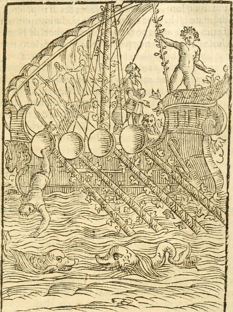 An illustration from Seconda nouissima editione delle Imagini de gli dei delli antichi di Vicenzo Cartari reggiano : ridotte da capo a piedi alle loro reali, & non più per l'adietro osseruate simiglianze : cauate da' marmi, bronzi, medaglie, gioie, & altre memorie antiche : con esquisito studio, & particolare diligenza, 1626, leaf 392