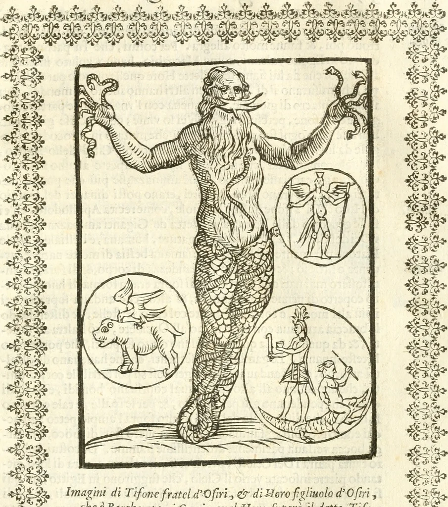An illustration from Seconda nouissima editione delle Imagini de gli dei delli antichi di Vicenzo Cartari reggiano : ridotte da capo a piedi alle loro reali, & non più per l'adietro osseruate simiglianze : cauate da' marmi, bronzi, medaglie, gioie, & altre memorie antiche : con esquisito studio, & particolare diligenza, 1626, leaf 398