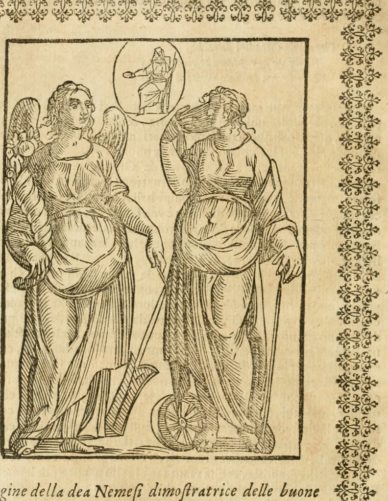 An illustration from Seconda nouissima editione delle Imagini de gli dei delli antichi di Vicenzo Cartari reggiano : ridotte da capo a piedi alle loro reali, & non più per l'adietro osseruate simiglianze : cauate da' marmi, bronzi, medaglie, gioie, & altre memorie antiche : con esquisito studio, & particolare diligenza, 1626, leaf 417
