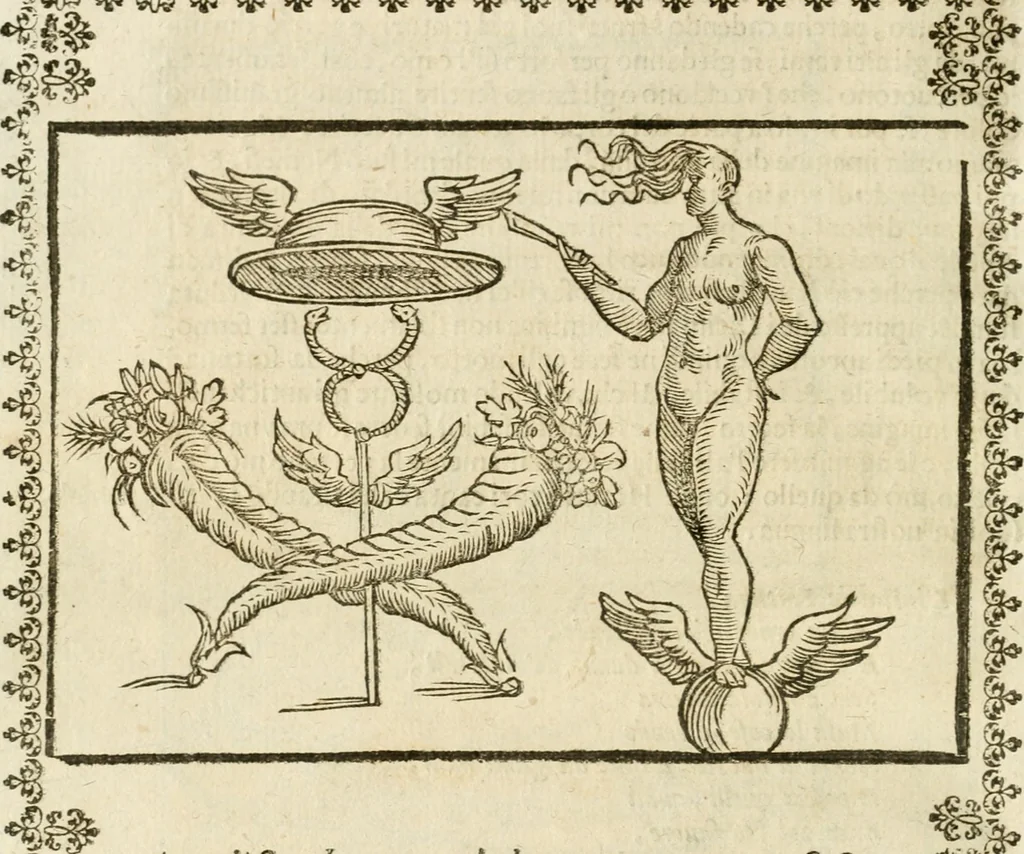 An illustration from Seconda nouissima editione delle Imagini de gli dei delli antichi di Vicenzo Cartari reggiano : ridotte da capo a piedi alle loro reali, & non più per l'adietro osseruate simiglianze : cauate da' marmi, bronzi, medaglie, gioie, & altre memorie antiche : con esquisito studio, & particolare diligenza, 1626, leaf 429