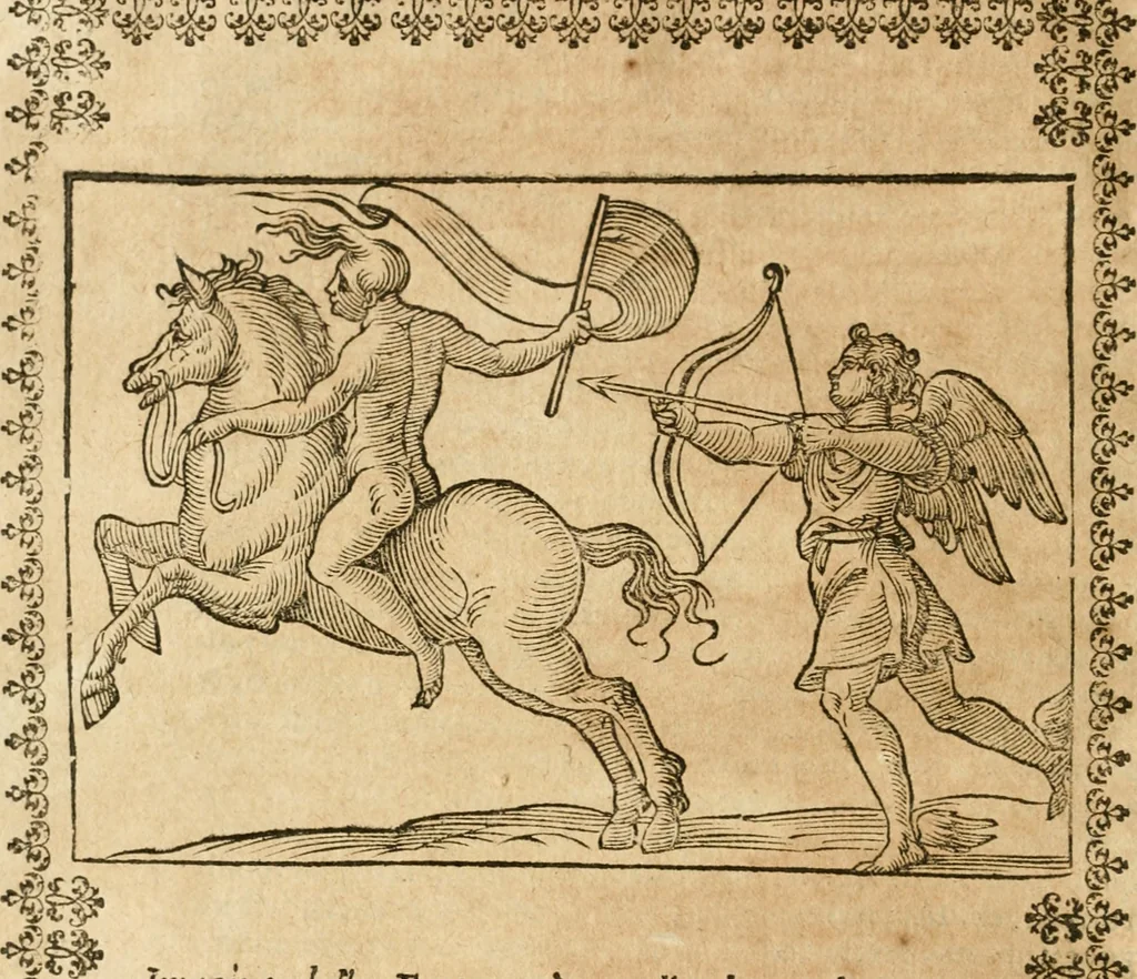 An illustration from Seconda nouissima editione delle Imagini de gli dei delli antichi di Vicenzo Cartari reggiano : ridotte da capo a piedi alle loro reali, & non più per l'adietro osseruate simiglianze : cauate da' marmi, bronzi, medaglie, gioie, & altre memorie antiche : con esquisito studio, & particolare diligenza, 1626, leaf 437