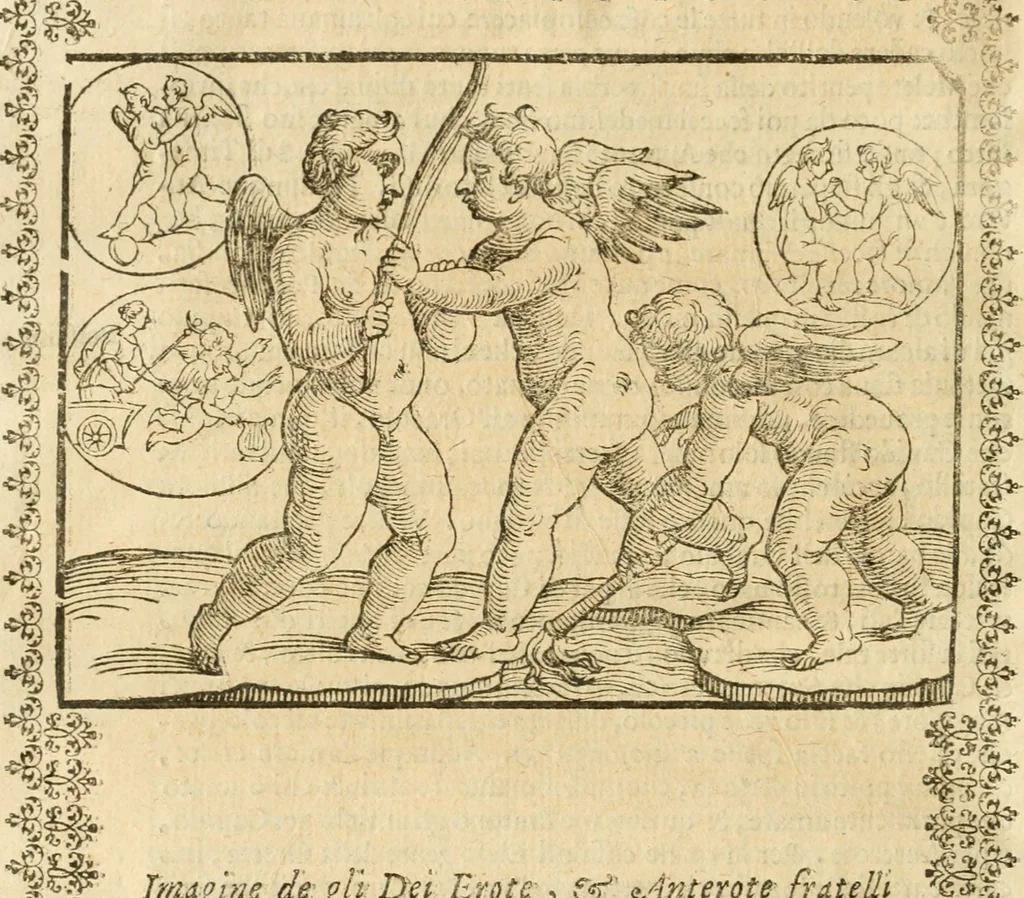 An illustration from Seconda nouissima editione delle Imagini de gli dei delli antichi di Vicenzo Cartari reggiano : ridotte da capo a piedi alle loro reali, & non più per l'adietro osseruate simiglianze : cauate da' marmi, bronzi, medaglie, gioie, & altre memorie antiche : con esquisito studio, & particolare diligenza, 1626, leaf 447