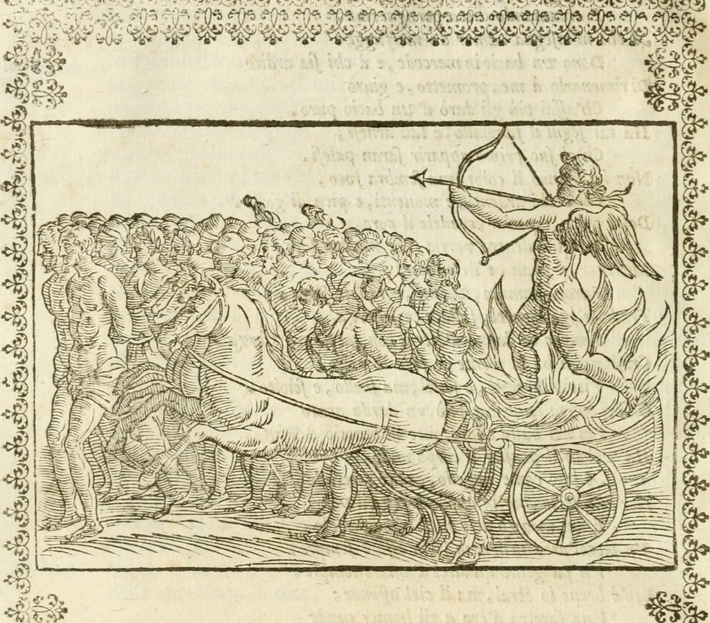 An illustration from Seconda nouissima editione delle Imagini de gli dei delli antichi di Vicenzo Cartari reggiano : ridotte da capo a piedi alle loro reali, & non più per l'adietro osseruate simiglianze : cauate da' marmi, bronzi, medaglie, gioie, & altre memorie antiche : con esquisito studio, & particolare diligenza, 1626, leaf 455