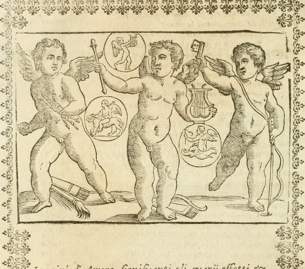 An illustration from Seconda nouissima editione delle Imagini de gli dei delli antichi di Vicenzo Cartari reggiano : ridotte da capo a piedi alle loro reali, & non più per l'adietro osseruate simiglianze : cauate da' marmi, bronzi, medaglie, gioie, & altre memorie antiche : con esquisito studio, & particolare diligenza, 1626, leaf 459