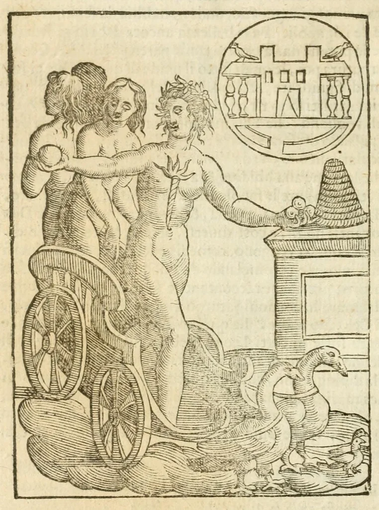 An illustration from Seconda nouissima editione delle Imagini de gli dei delli antichi di Vicenzo Cartari reggiano : ridotte da capo a piedi alle loro reali, & non più per l'adietro osseruate simiglianze : cauate da' marmi, bronzi, medaglie, gioie, & altre memorie antiche : con esquisito studio, & particolare diligenza, 1626, leaf 472