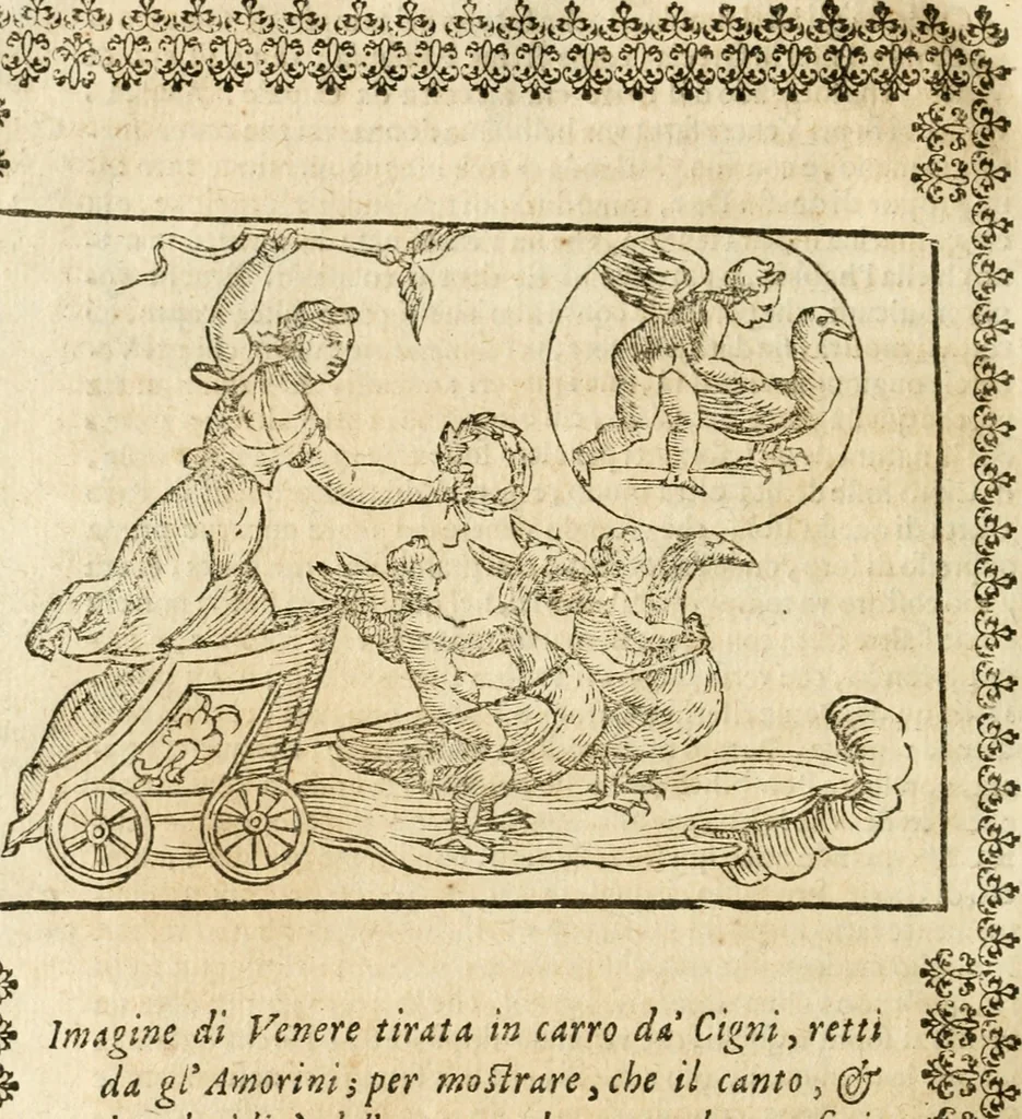 An illustration from Seconda nouissima editione delle Imagini de gli dei delli antichi di Vicenzo Cartari reggiano : ridotte da capo a piedi alle loro reali, & non più per l'adietro osseruate simiglianze : cauate da' marmi, bronzi, medaglie, gioie, & altre memorie antiche : con esquisito studio, & particolare diligenza, 1626, leaf 473